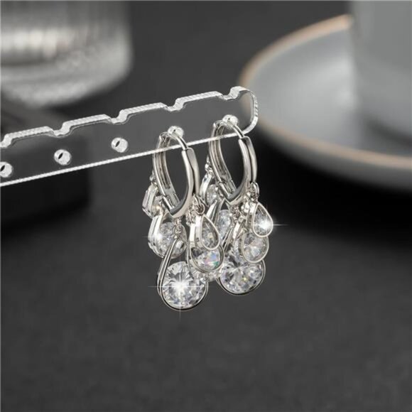 Huggie Earrings – Dangle Hoop Design with Tiny Gold Balls, Hypoallergenic - Picture 3 of 8